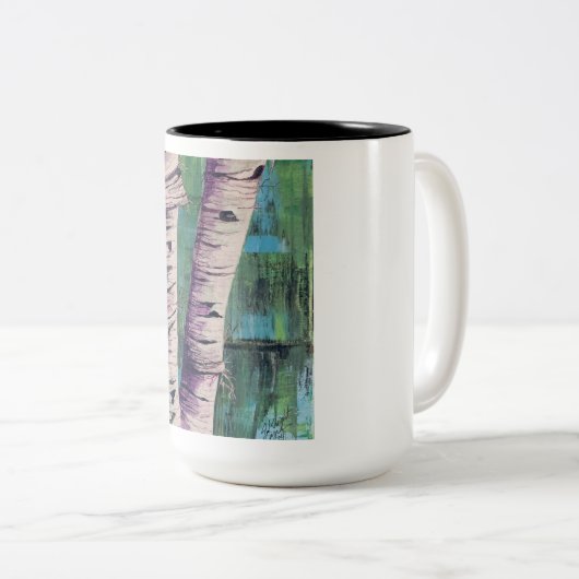 Grote tweetonige Mok van Abstracte berkenbomen (Voorkant rechts)
