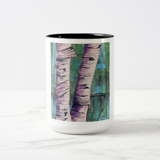 Grote tweetonige Mok van Abstracte berkenbomen (Center)