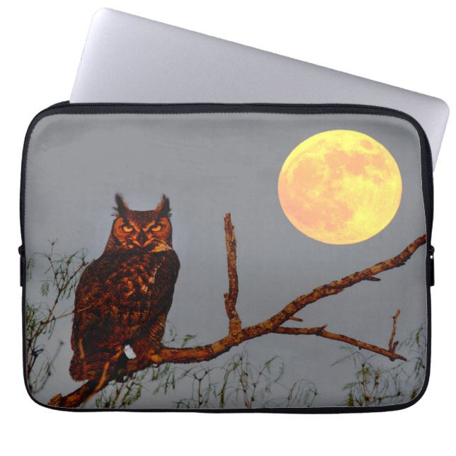 Grote Uil | Volle Maan Laptop Sleeve (Voorkant)