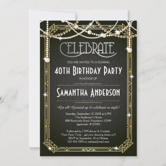 Grote uitnodiging van Gatsby Birthday / Art Deco-u (Voorkant)