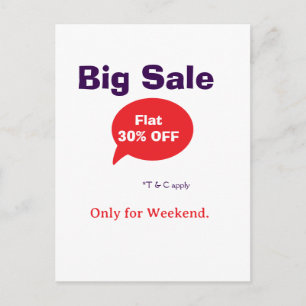 Grote uitverkoop korting aanbieding weekend bedrij briefkaart