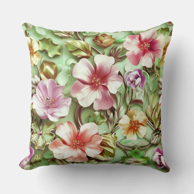 Grote veelkleurige bloem kussen (Voorkant)