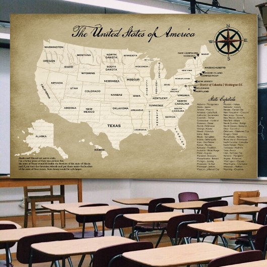Grote Verenigde Staten Wall Map Teaching Aid Poste Poster
