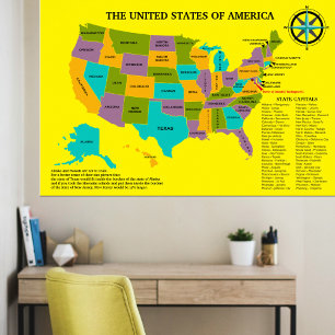 Grote Verenigde Staten Wall Map Teaching Aid Poster