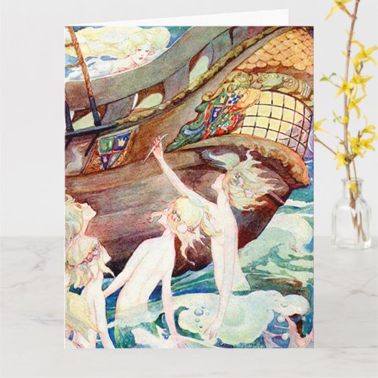 Grote verjaardag zeemeerminnen en zusters schip kaart (Gele Bloem)