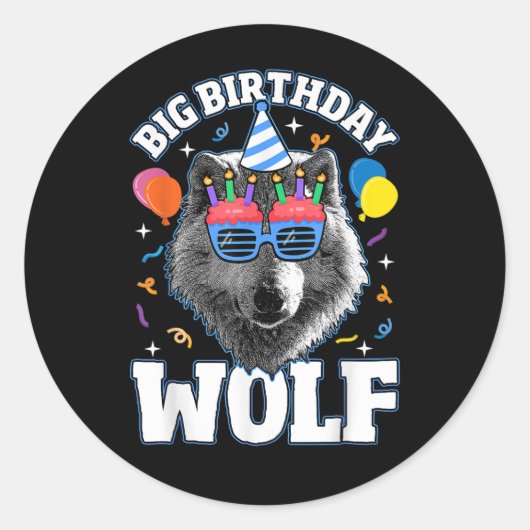 Grote Verjaardags Wolf voor Wolven Ronde Sticker (Voorkant)