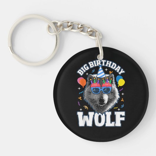 Grote Verjaardags Wolf voor Wolven Sleutelhanger (Voorkant)