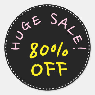 "GROTE VERKOOP!" "80% OFF" Ronde sticker