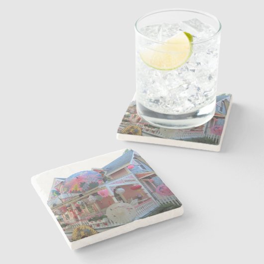 Grote verlichting in roze - Martha's wijntuin Stenen Onderzetter (Zijkant)