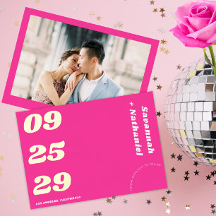 Grote Vet Datum Heet Roze Retro Echte Folie Bruilo Uitnodiging