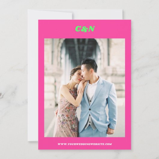 Grote & Vet Gedateerde Roze Retro Foto Huwelijk    Save The Date (Achterkant)