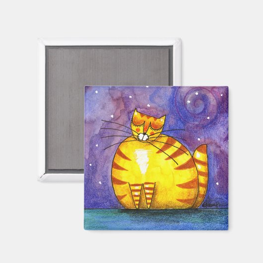 Grote Vet Gele Kat - Magneet (Voorkant / Achterkant)
