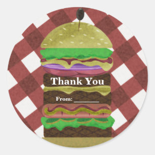 Grote vettige hamburger zomer barbecue rode BBQ-fe Ronde Sticker