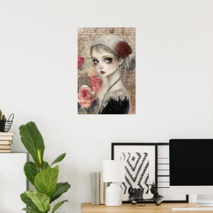 Grote Victoriaans Gotische Meisje & Bloemen Poster
