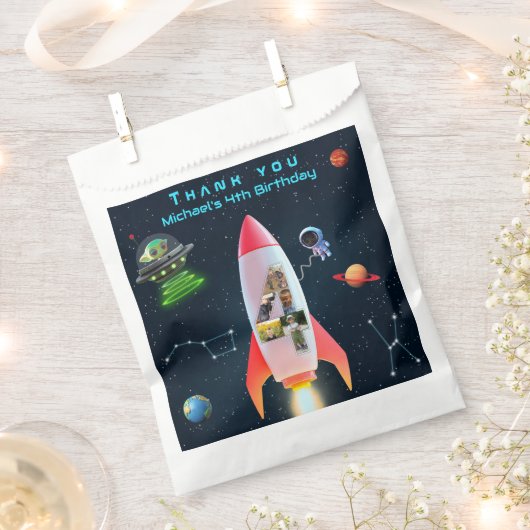 Grote vier met foto's | 4th Birthday Rocket Space Bedankzakje (Geknipt)