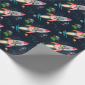 Grote vier met foto's | 4th Birthday Space Rocket Cadeaupapier (Hoek)