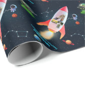 Grote vier met foto's | 4th Birthday Space Rocket Cadeaupapier (Rol Hoek)