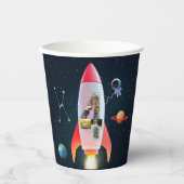 Grote vier met foto's | Space Rocket vierde verjaa Papieren Bekers (Voorkant)