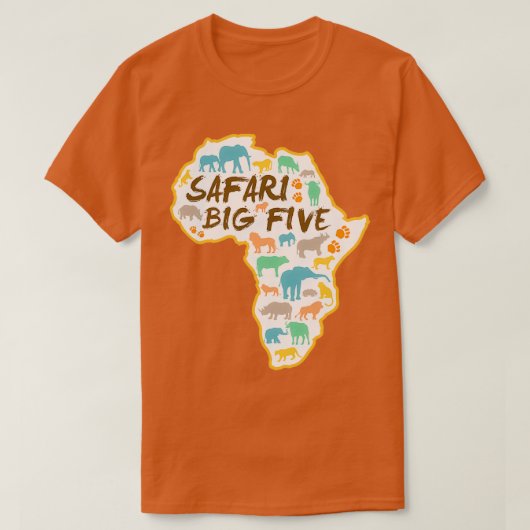 Grote vijf Safari-dieren Afrika-kaart T-shirt (Design voorkant)