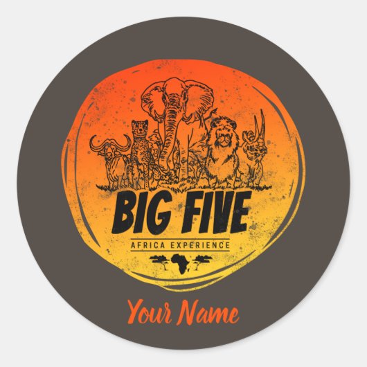 Grote Vijf van Afrika Safari Olifant, Leeuw Ronde Sticker (Voorkant)