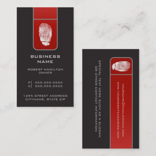 Grote Vingerafdruk Rood & Grijs Tech Visitekaartje (Voorkant / Achterkant)