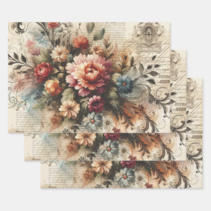 Grote Vintage Bloem Meubel Decoupage Inpakpapier Vel