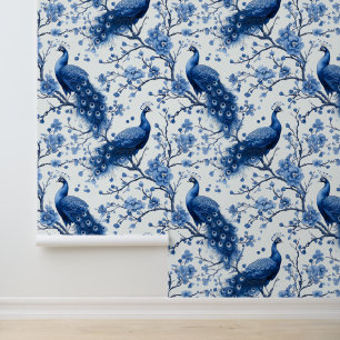 Grote Vintage Delfts Blauw Nederlands Elegant Pauw Behang