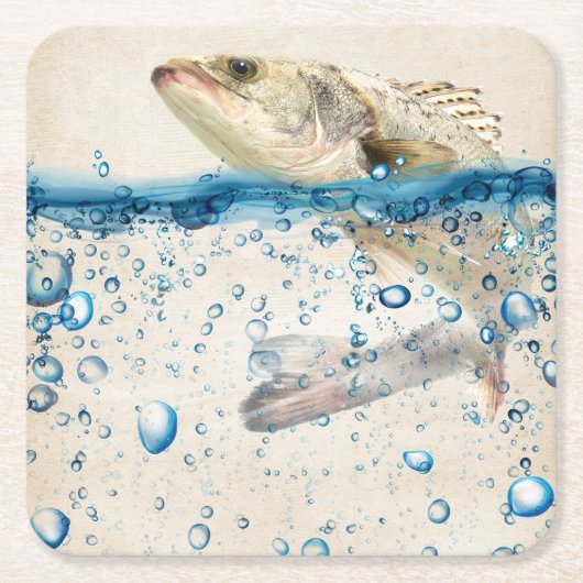 Grote vis die uit het water springt kartonnen onderzetters (Voorkant)