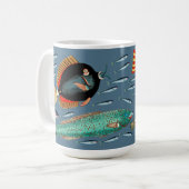 Grote vis eet de kleine vis koffiemok (Voorkant links)