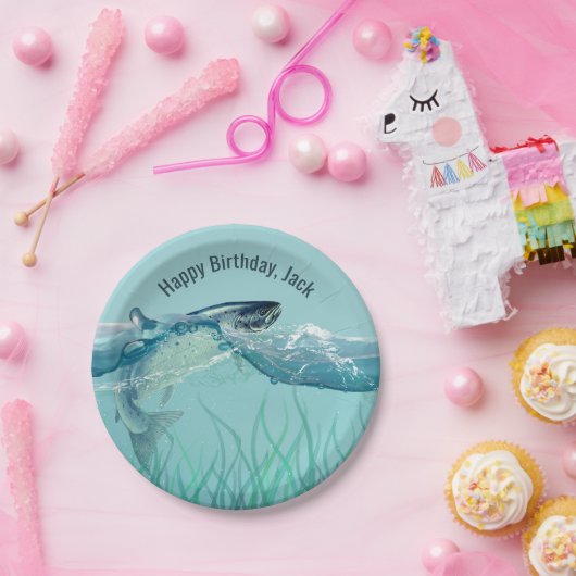 Grote vis in het water papieren bordje (Feest)