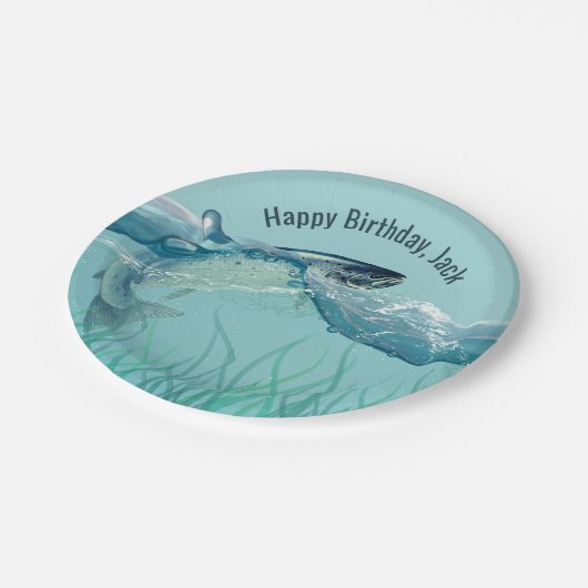 Grote vis in het water papieren bordje (Gekanteld)