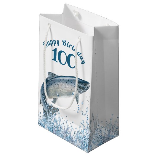 Grote vis in water 100e verjaardag klein cadeauzakje (Voorkant Gekanteld)