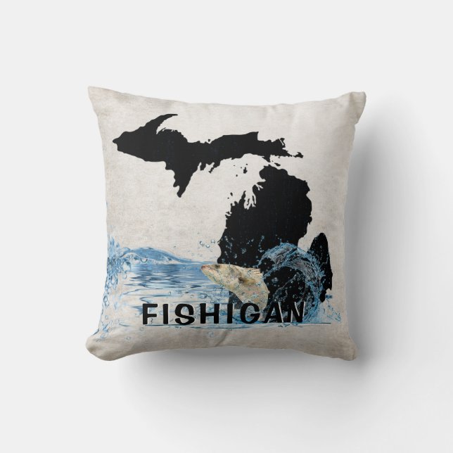 Grote vis in water met Michigan Graphic Kussen (Voorkant)