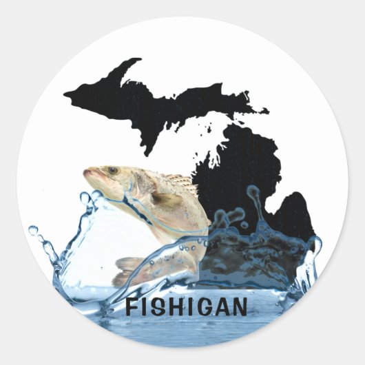 Grote vis in water met Michigan Ronde Sticker (Voorkant)