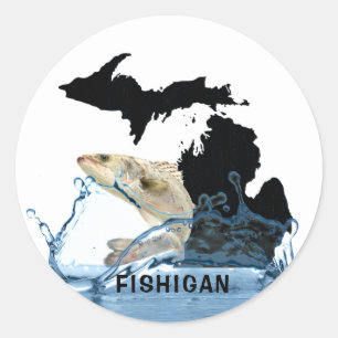 Grote vis in water met Michigan Ronde Sticker