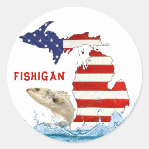 Grote vis in water met Michigan vlag Ronde Sticker