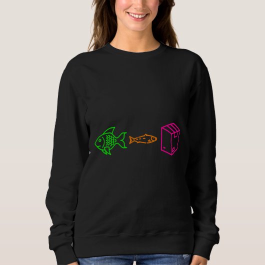 Grote vis kleine vis kartonnen doos neon trui (Voorkant)