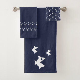 Grote vis kleine vis Oceaanblauw Bad Handdoek