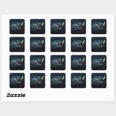 Grote vis met neonlokker vierkante sticker (Vel)