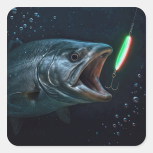 Grote vis met neonlokker vierkante sticker