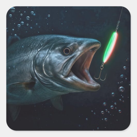 Grote vis met neonlokker vierkante sticker (Voorkant)