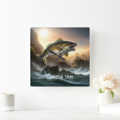 Grote vissen in stroomversnellingen vierkante klok (Huis)