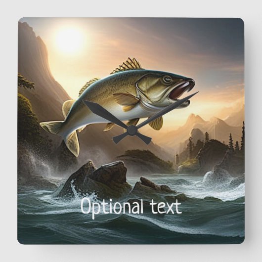 Grote vissen in stroomversnellingen vierkante klok (Voorkant)