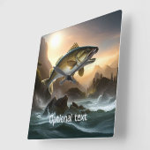 Grote vissen in stroomversnellingen vierkante klok (Hoek)