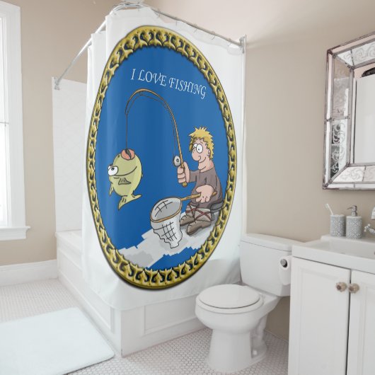 Grote visser die op het ijs vist douchegordijn (In situ)