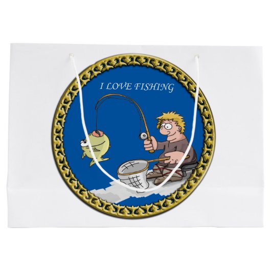 Grote visser die op het ijs vist groot cadeauzakje (Achterkant)