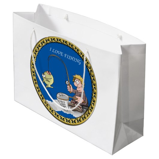 Grote visser die op het ijs vist groot cadeauzakje (Achterkant Gekanteld)