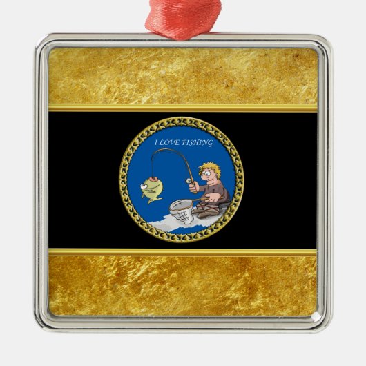 Grote visser die op het ijs vist metalen ornament (Voorkant)