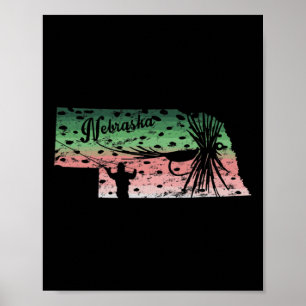 Grote Vlieg Regenboogforel Nebraska Kaart Fly Fis Poster