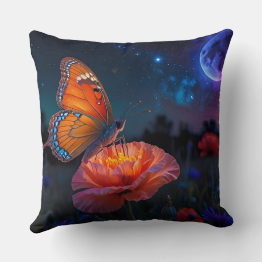 Grote vlinder op psychedelische papaver kussen (Achterkant)